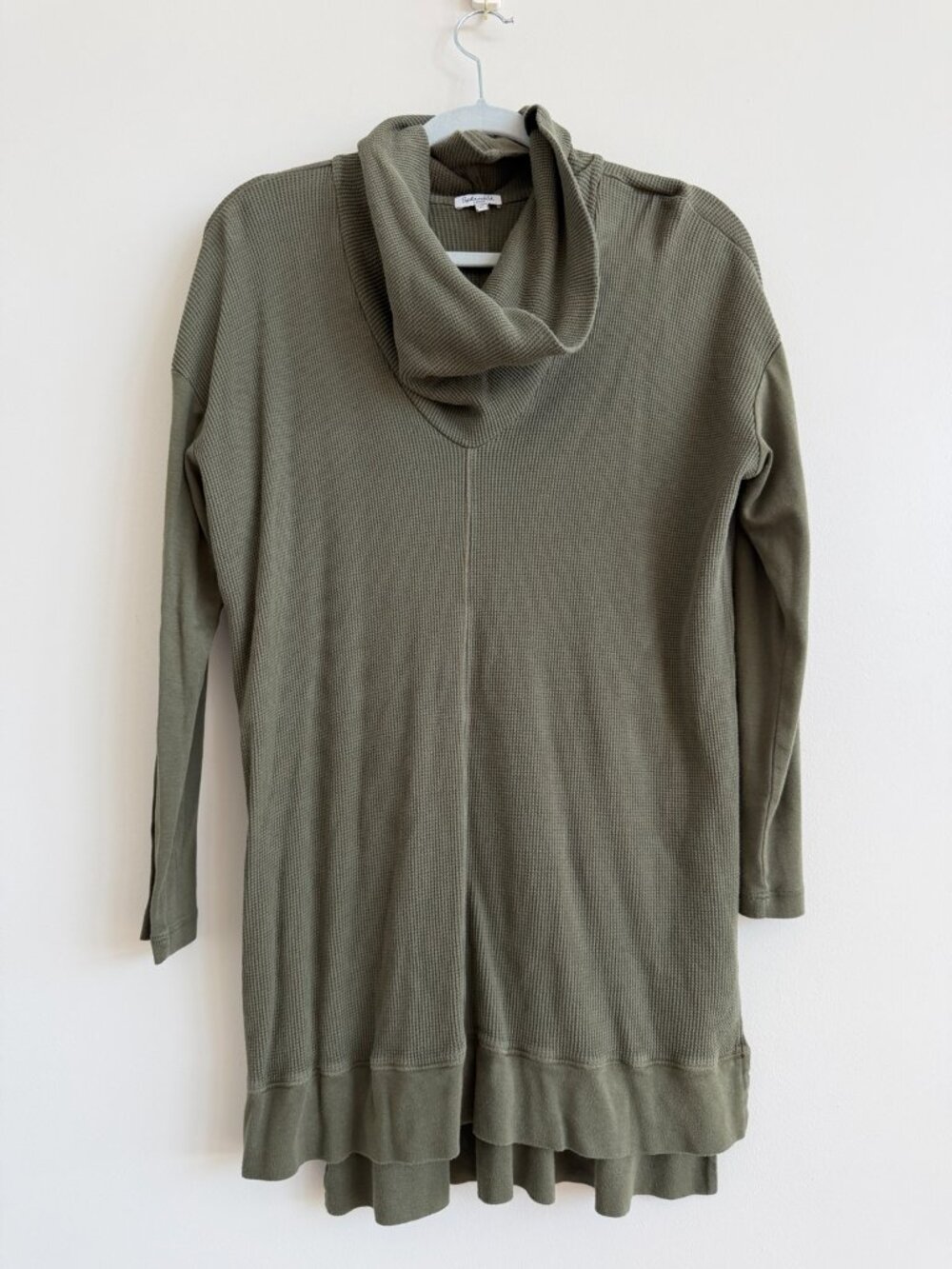 Splendid Olive Green Thermal Waffle Knit Cowl Neck Tunic Top Large